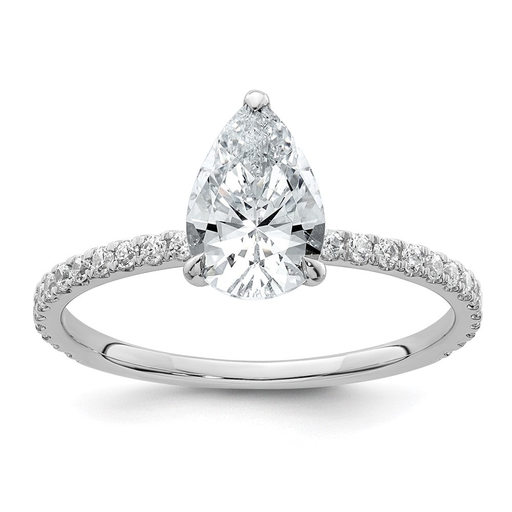 14kw 1 3/8ct Cert Lab Grown Diamond VS+ F+ Pear Comp Solitaire Eng Ring