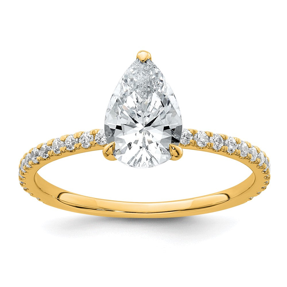 14k 1 3/8ct Cert Lab Grown Diamond VS/SI+ G+ Pear Comp Solitaire Eng Ring