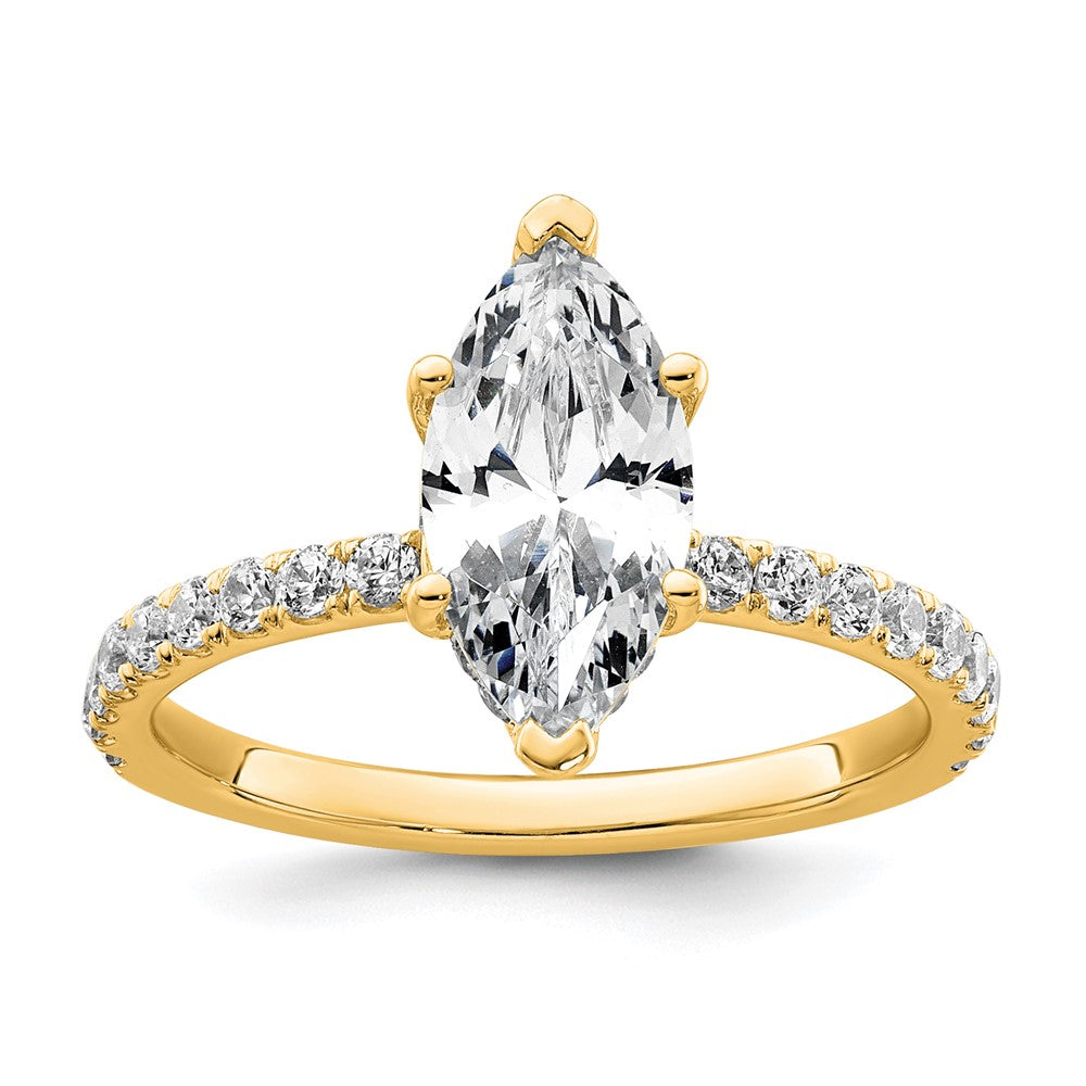 14k 2 5/8ct Cert Lab Grown Dia VS+ F+ Marquise Comp w/ Flair Eng Ring