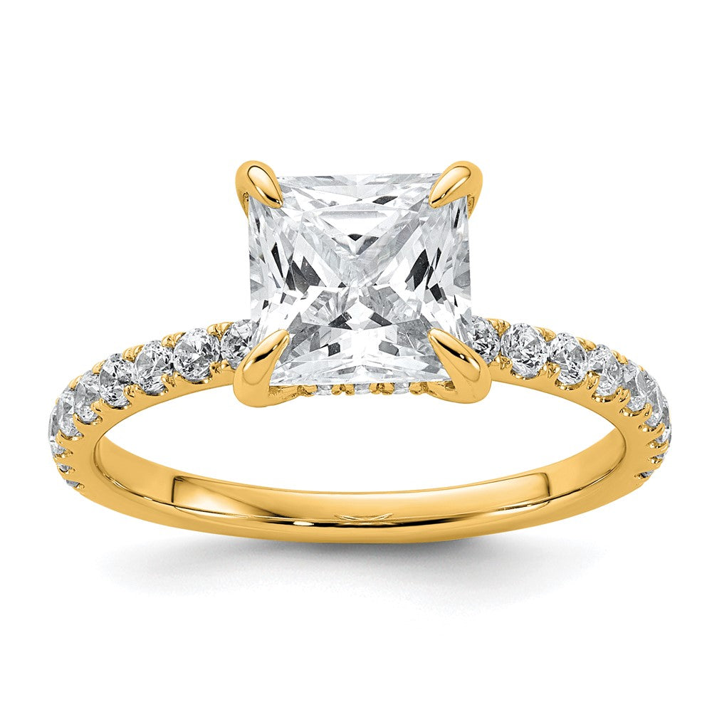 14k 2 1/2ct Cert Lab Grown Diamond VS+ F+ Princess Comp Solitaire Eng Ring