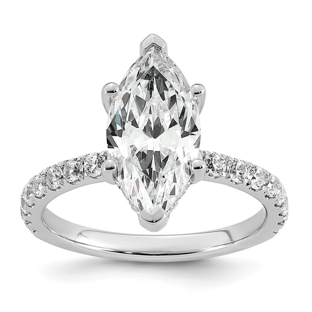 14kw 3 1/2ct Cert Lab Grown Dia VS+ F+ Marquise Comp w/ Flair Eng Ring