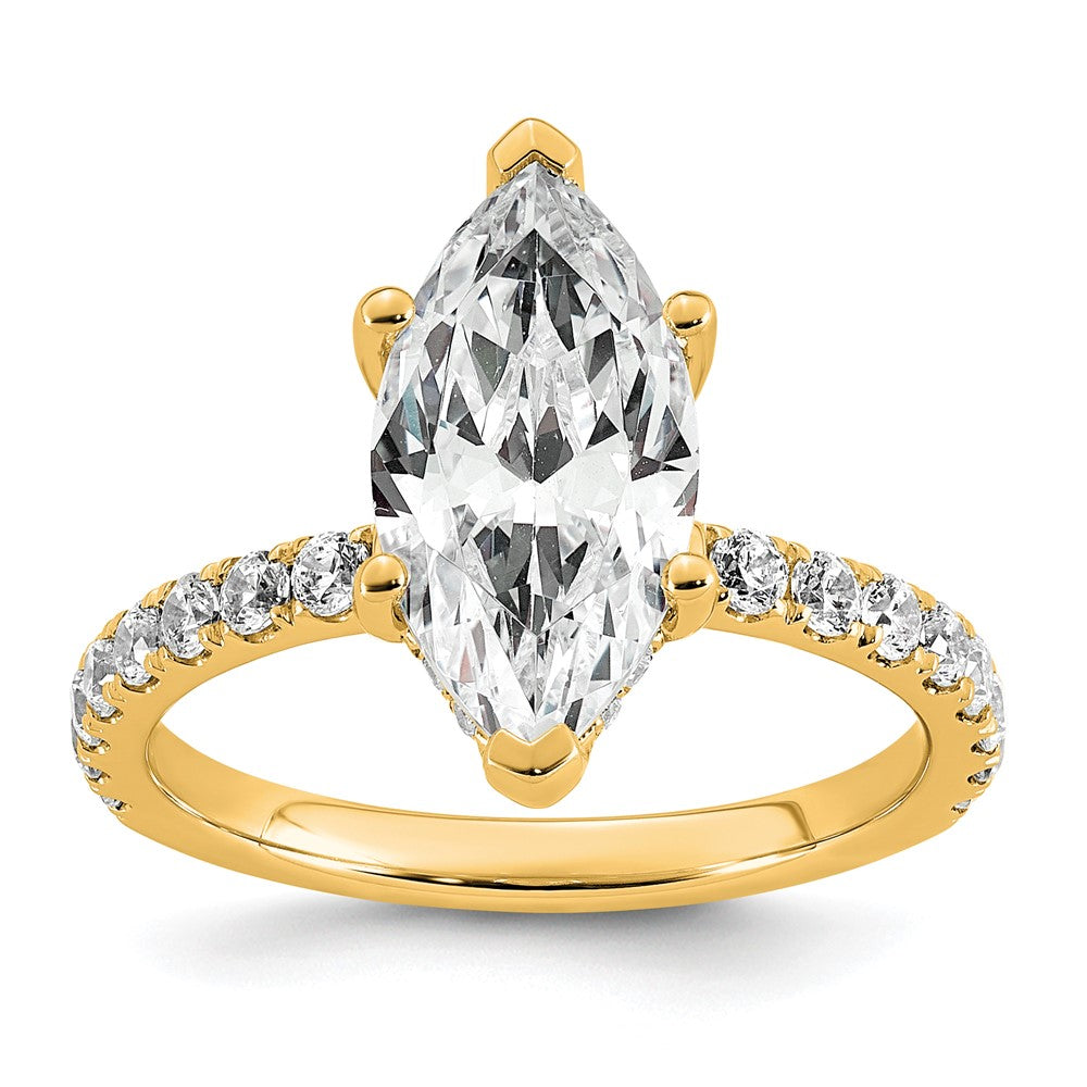14k 3 1/2ct Cert Lab Grown Dia VS/SI+ G+ Marquise Comp w/ Flair Eng Ring