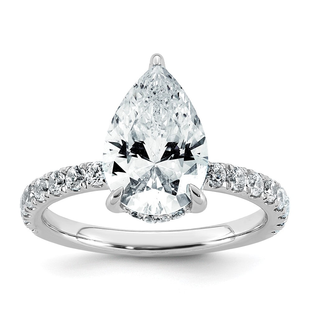 14kw 3 1/2ct Cert Lab Grown Diamond VS+ F+ Pear Comp Solitaire Eng Ring