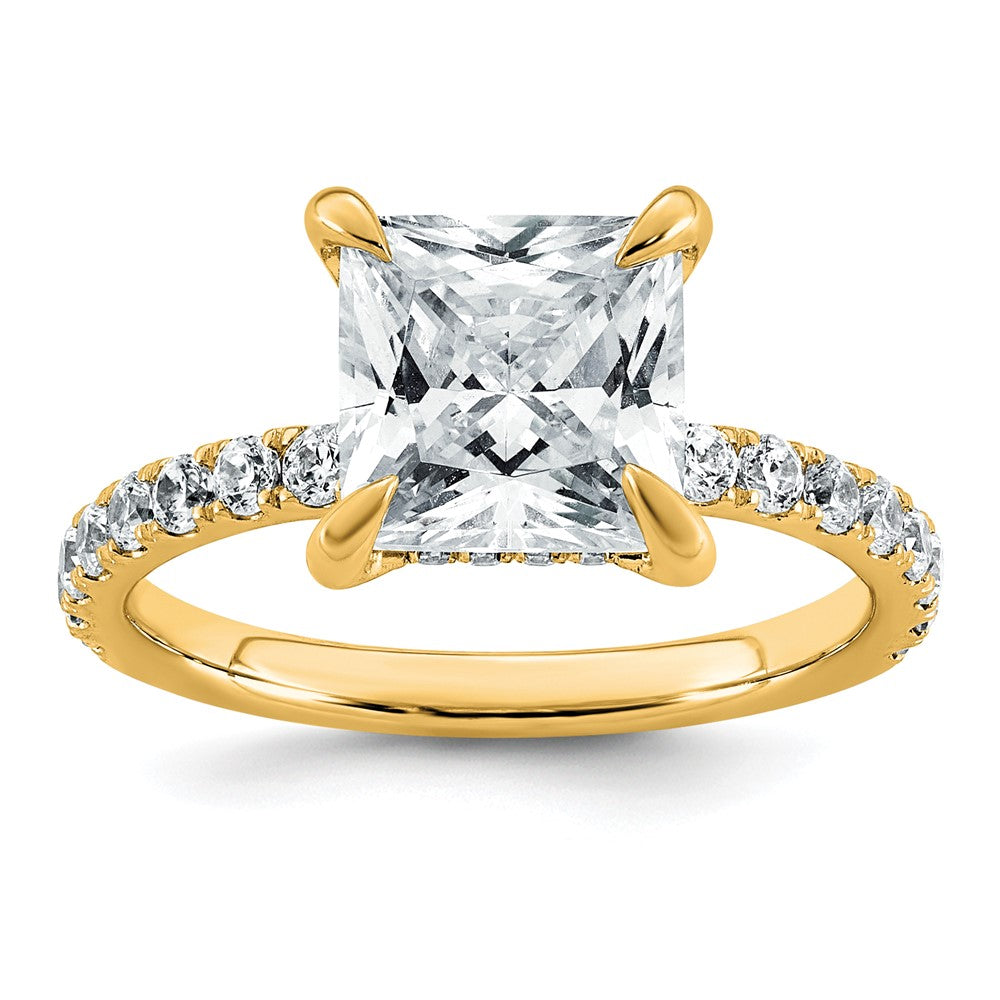 14k 3 1/2ct Cert Lab Grown Dia VS/SI+ G+ Princess Comp Solitaire Eng Ring