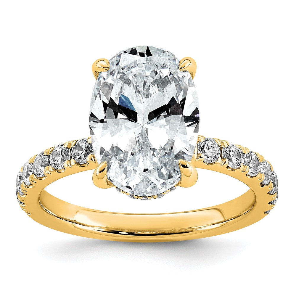 14k 4 5/8ct Cert Lab Grown Diamond VS+ F+ Oval Comp Solitaire Eng Ring