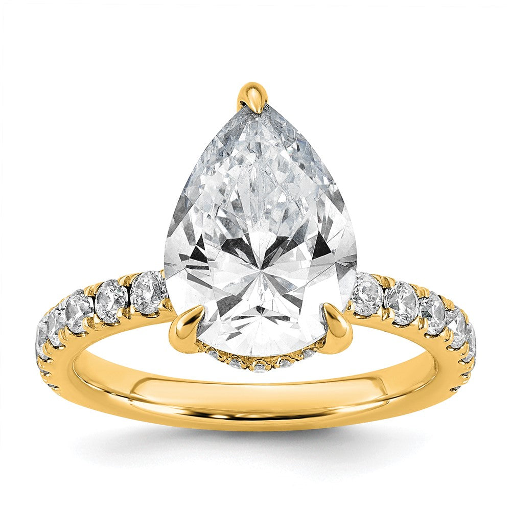 14k 4 3/4ct Cert Lab Grown Diamond VS/SI+ G+ Pear Comp Solitaire Eng Ring