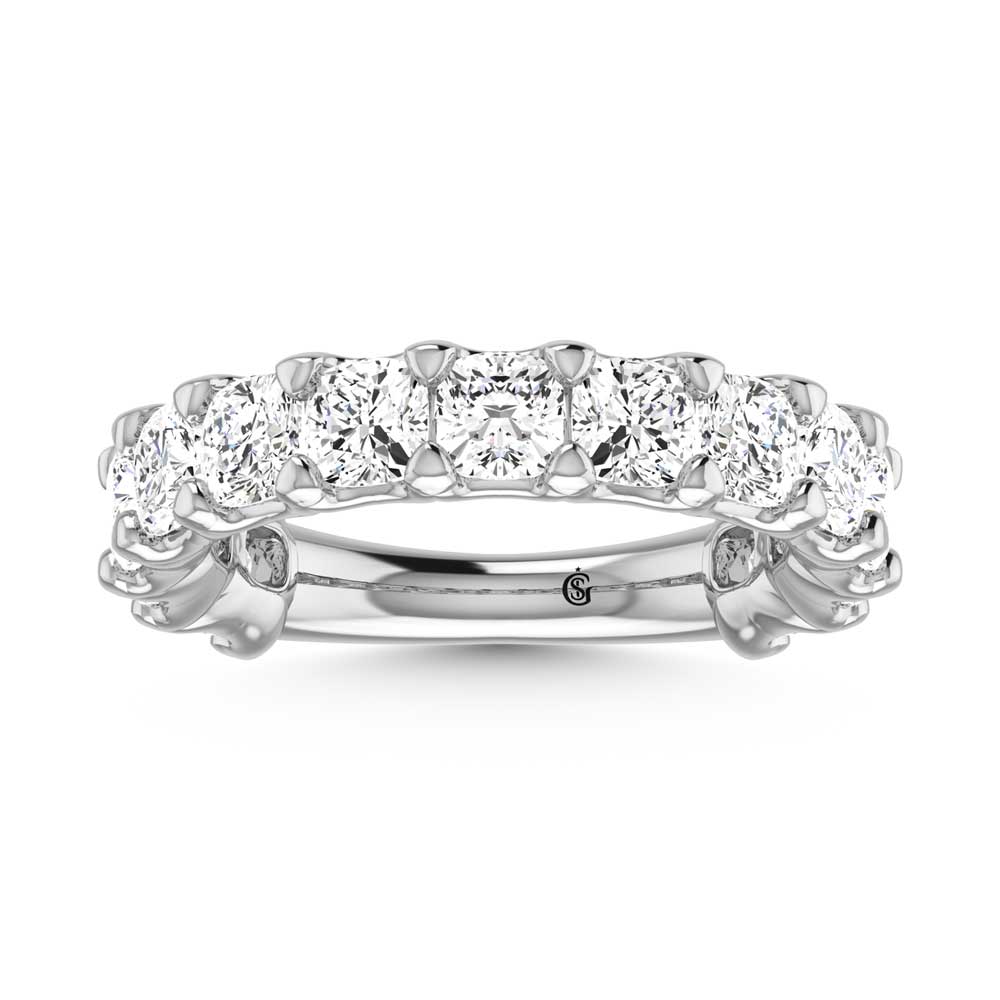18K White Gold 5 7/8 CT Tw.  Cushion Shape Lab Grown Diamond Three Forth Eternity Band