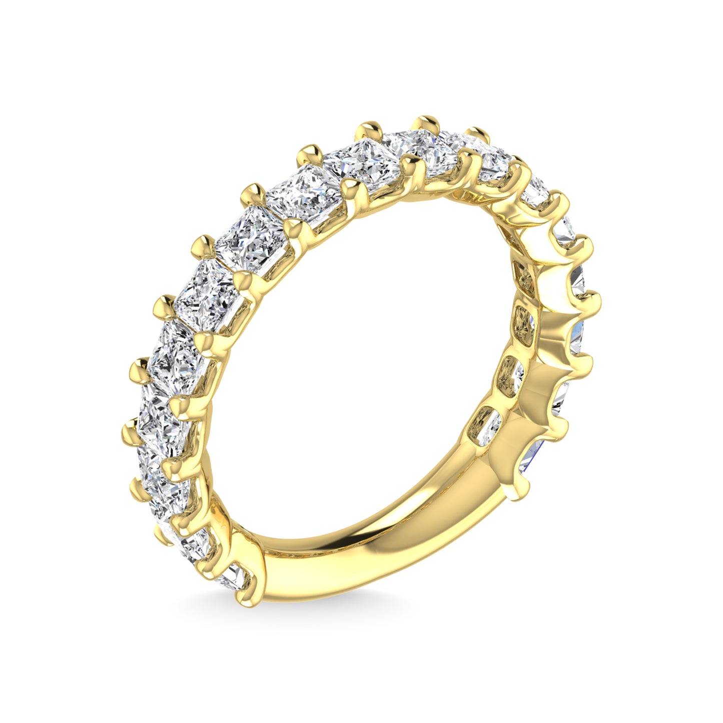 18K Yellow Gold 2 1/2 CT Tw. Princess Shape Lab Grown Diamond Three Forth Eternity Band