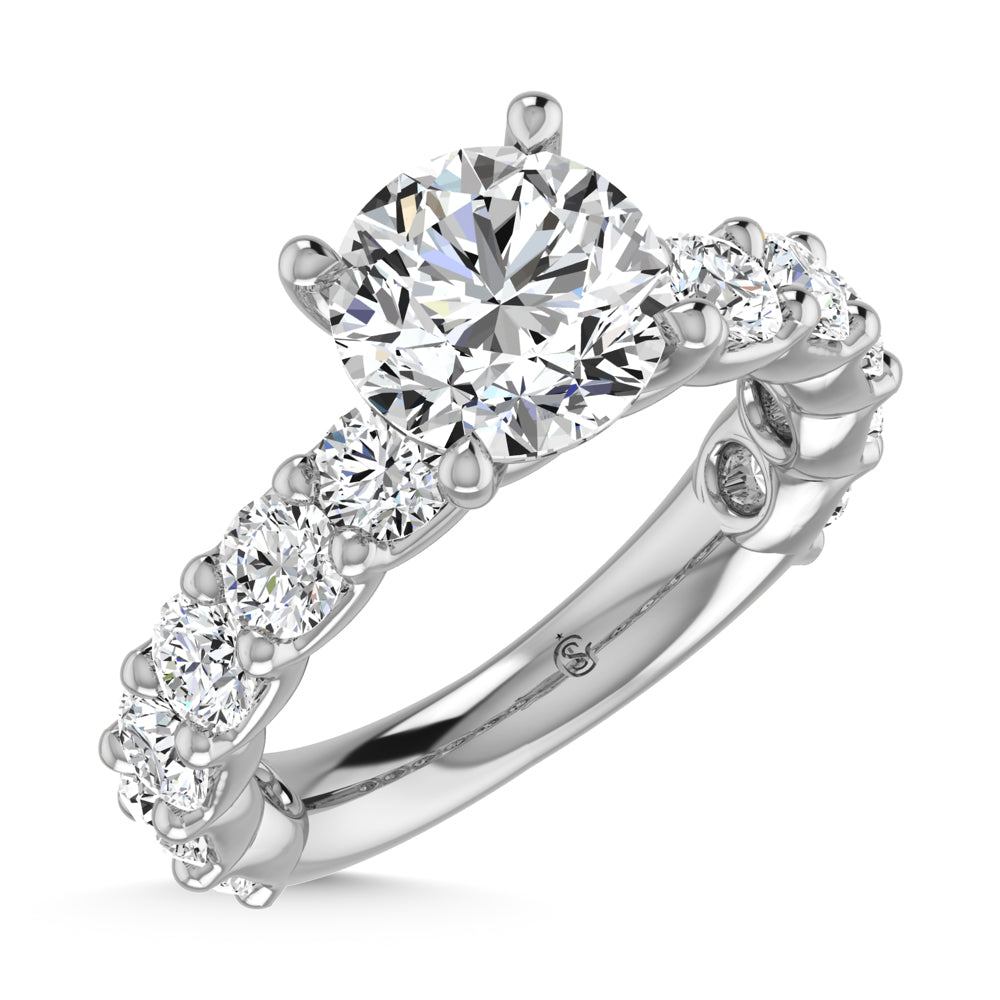 14K White Gold Lab Grown Diamond  5 3/8 Ct.Tw. Round Shape Three Forth Engagement Ring (Center 3CT)