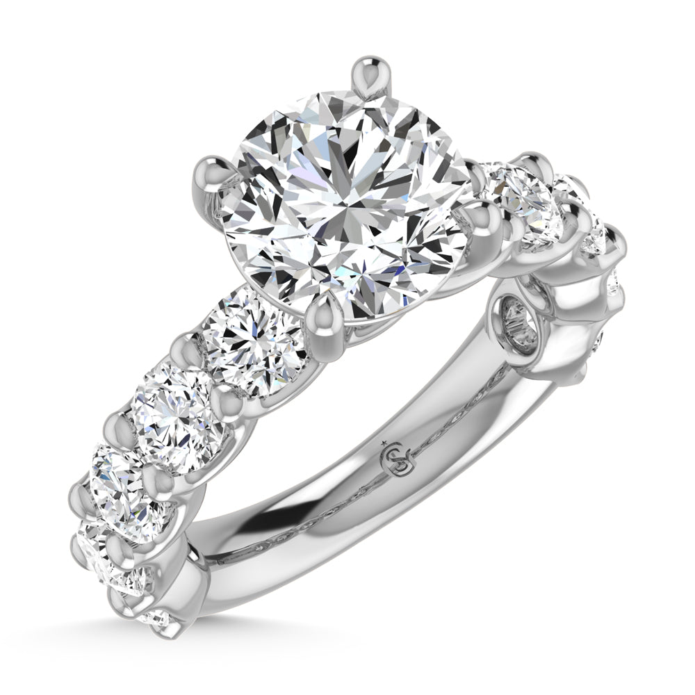 14K White Gold Lab Grown Diamond  6 1/3 Ct.Tw. Round Shape Three Forth Engagement Ring (Center  3CT)