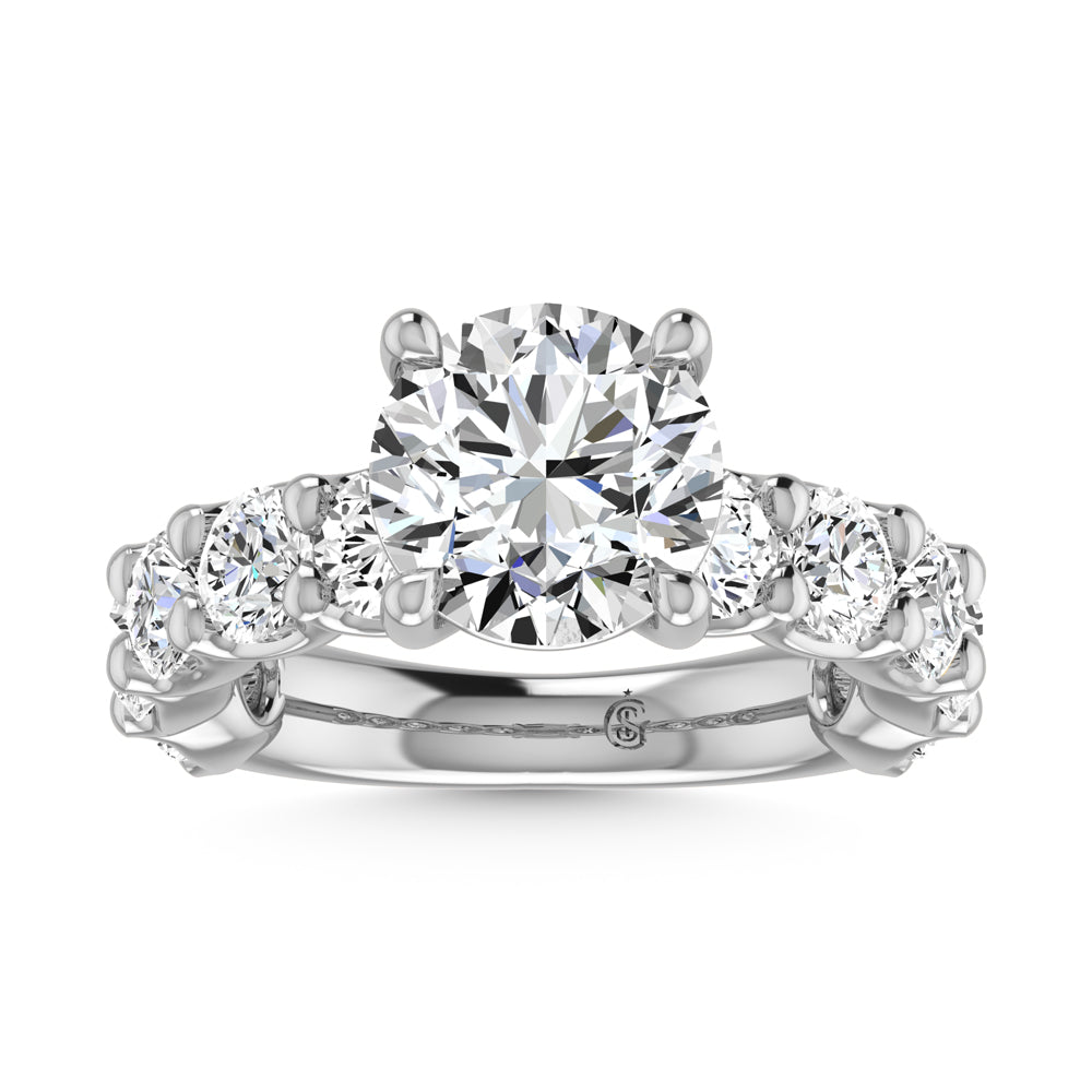 14K White Gold Lab Grown Diamond  6 1/3 Ct.Tw. Round Shape Three Forth Engagement Ring (Center  3CT)