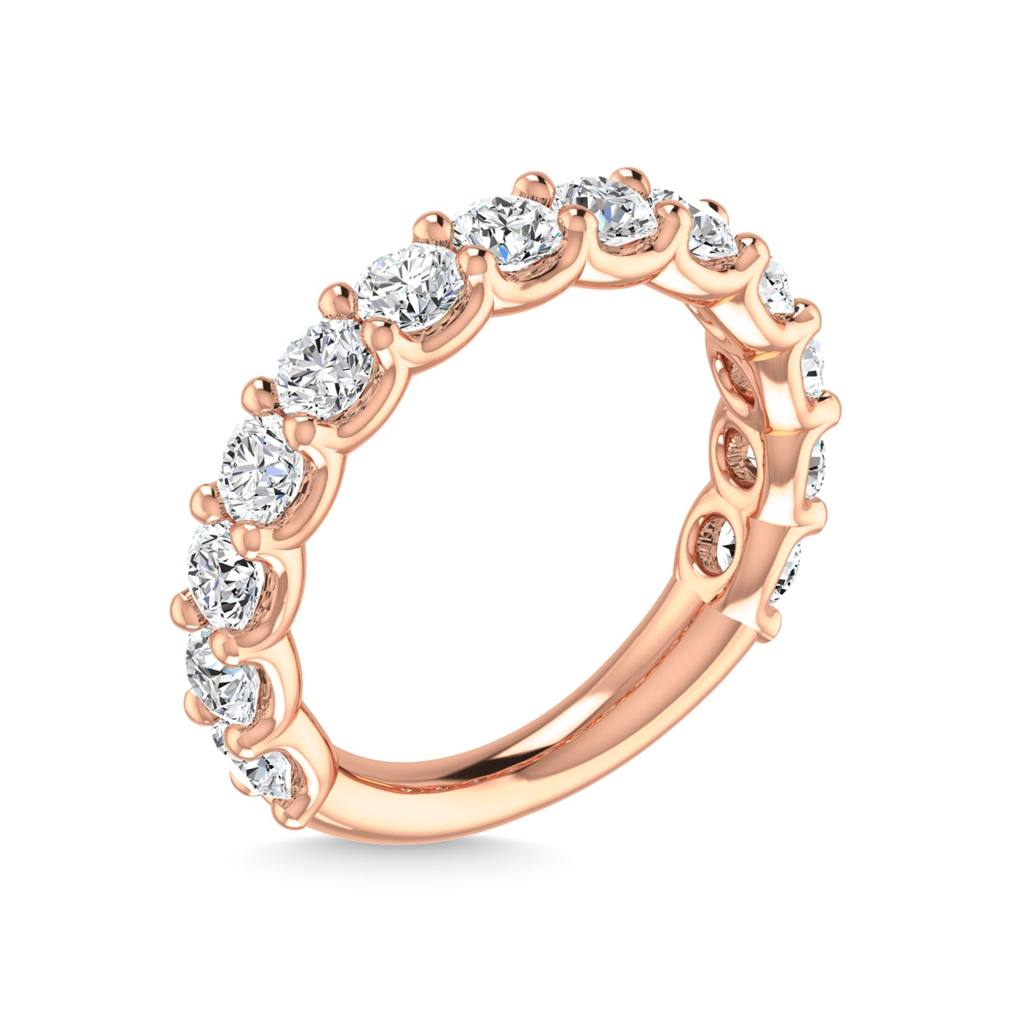 14K Rose Gold  7/8 CT Tw. Round Shape Lab Grown Diamond Three Forth Eternity Band