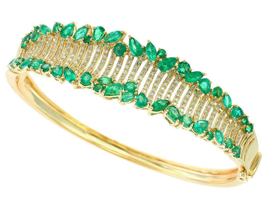 EFFY 14K YELLOW GOLD DIAMOND,NATURAL EMERALD BANGLE