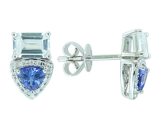 EFFY 14K WHITE GOLD DIAMOND,WHITE SAPPHIRE,TANZANITE EARRINGS