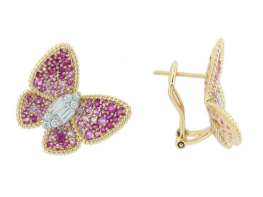 EFFY 14K YELLOW GOLD DIAMOND,PINK SAPPHIRE EARRINGS