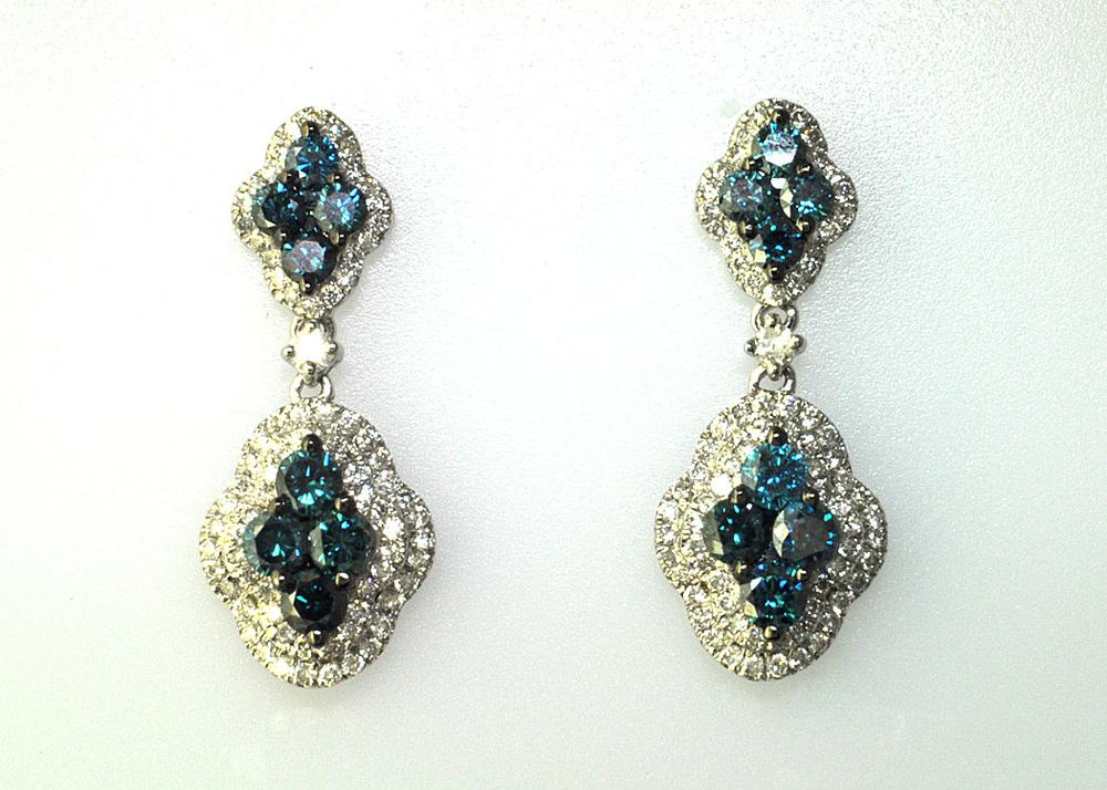 EFFY 14K WHITE GOLD DIAMOND,BLUE DIAMOND, EARRINGS