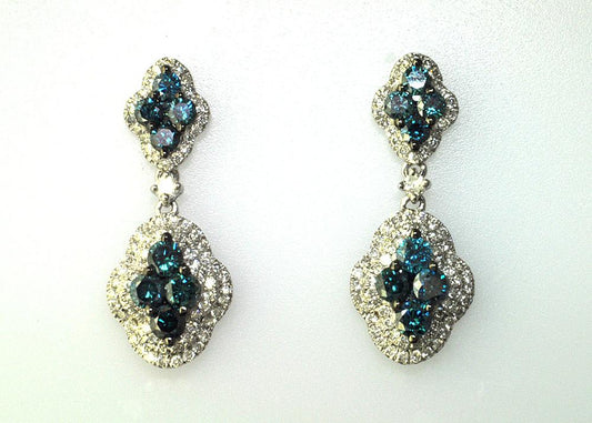 EFFY 14K WHITE GOLD DIAMOND,BLUE DIAMOND, EARRINGS