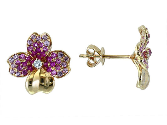 EFFY 14K YELLOW GOLD DIAMOND,PINK SAPPHIRE EARRINGS