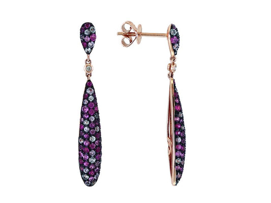 EFFY 14K ROSE GOLD DIAMOND,PINK SAPPHIRE,NATURAL RUBY,WHITE SAPPHIRE EARRINGS