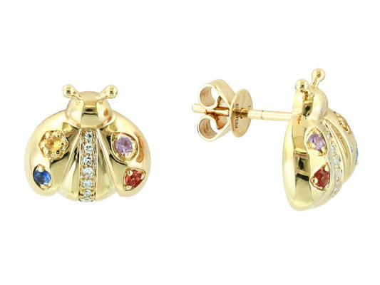 EFFY 14K YELLOW GOLD DIAMOND,NATURAL CEYLON SAPPHIRE,ORANGE SAPPHIRE,PURPLE SAPPHIRE,YELLOW SAPPHIRE EARRINGS