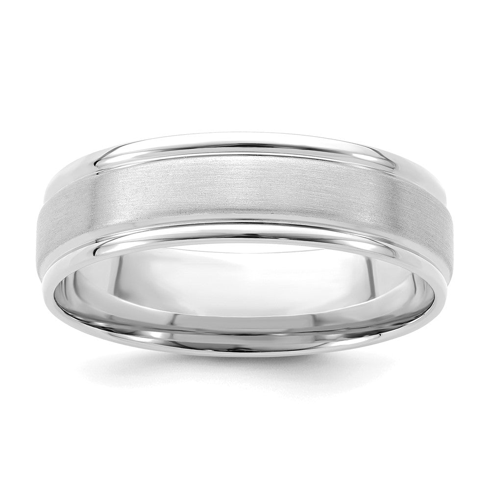 14k White Gold Heavy Comfort Fit Brush Satin Fancy Band