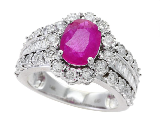EFFY 14K WHITE GOLD DIAMOND,NATURAL RUBY RING