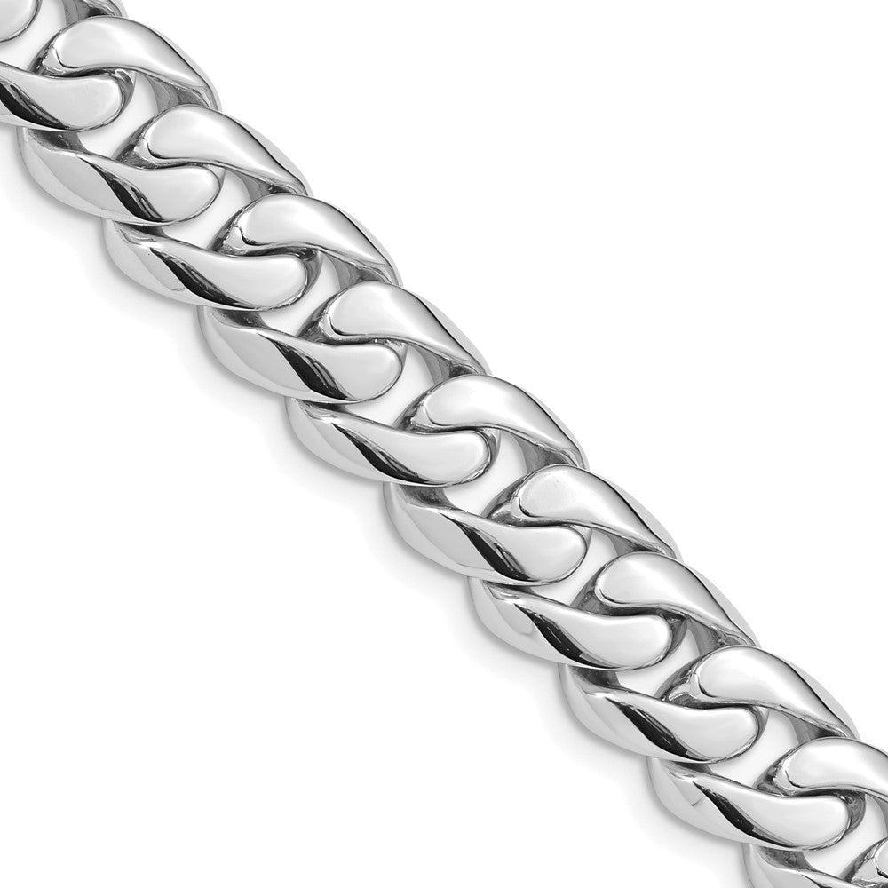 14k White Gold 10.8mm Hand-polished Rounded Curb Link (Per Inch)
