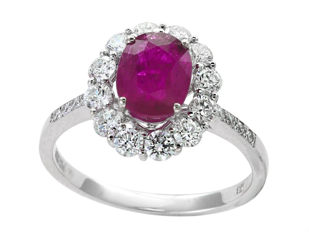 EFFY 14K WHITE GOLD DIAMOND,NATURAL RUBY RING