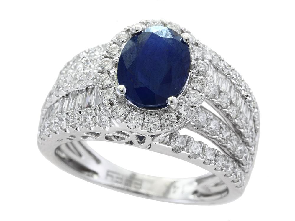 EFFY 14K WHITE GOLD DIAMOND,NATURAL SAPPHIRE RING