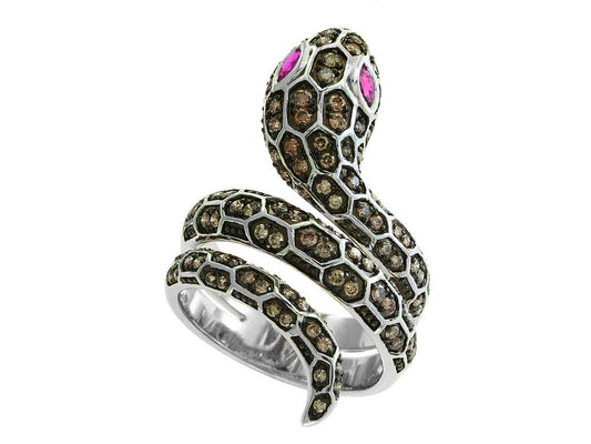 EFFY 14K WHITE GOLD ESPRESSO DIAMOND,NATURAL RUBY RING
