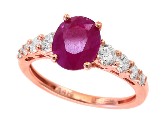 EFFY 14K ROSE GOLD DIAMOND,NATURAL RUBY RING