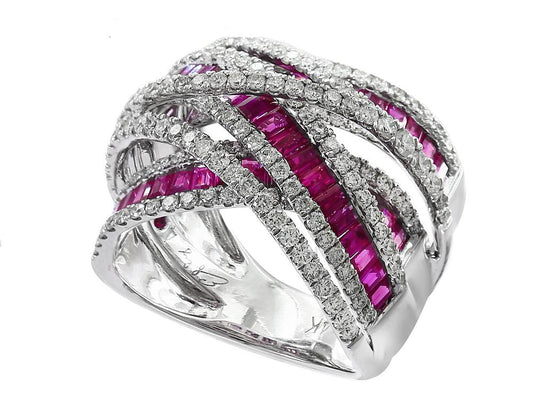 EFFY 14K WHITE GOLD DIAMOND,NATURAL RUBY RING