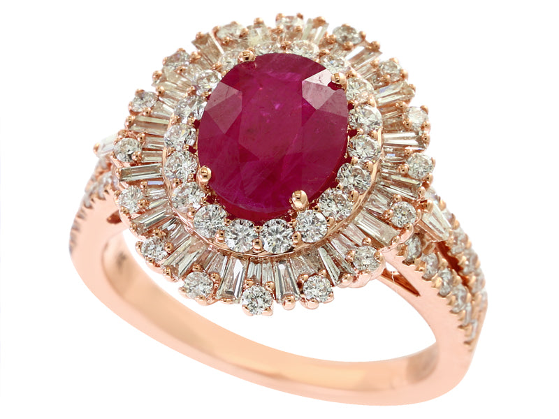 EFFY 14K ROSE GOLD DIAMOND,NATURAL RUBY RING
