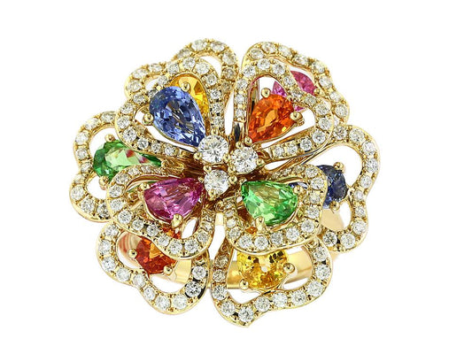 EFFY 14K YELLOW GOLD DIAMOND,NATURAL CEYLON SAPPHIRE,ORANGE SAPPHIRE,PINK SAPPHIRE,TSAVORITE,YELLOW SAPPHIRE RING