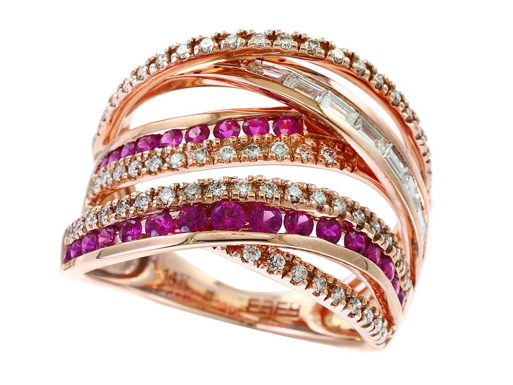 EFFY 14K ROSE GOLD DIAMOND,NATURAL RUBY RING