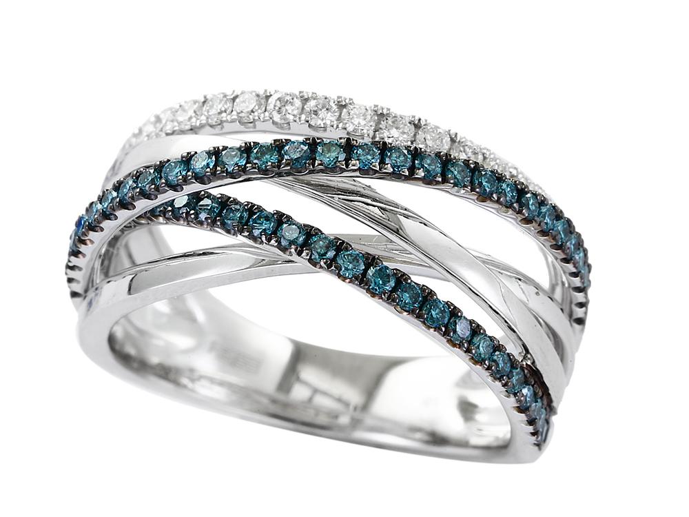 EFFY 14K WHITE GOLD DIAMOND,BLUE DIAMOND, RING