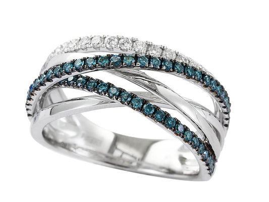 EFFY 14K WHITE GOLD DIAMOND,BLUE DIAMOND, RING
