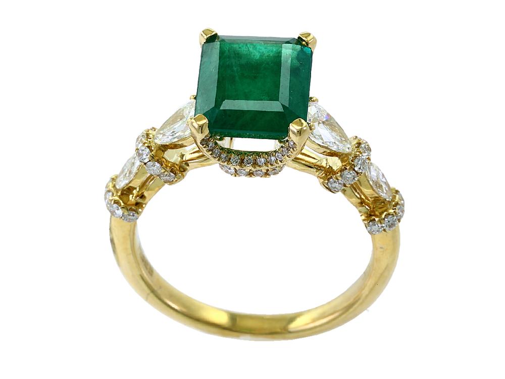 EFFY 14K YELLOW GOLD DIAMOND,NATURAL EMERALD RING