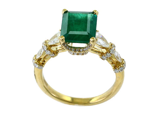 EFFY 14K YELLOW GOLD DIAMOND,NATURAL EMERALD RING