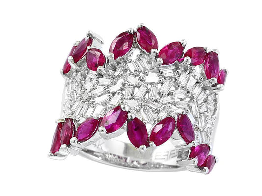 EFFY 14K WHITE GOLD DIAMOND,NATURAL RUBY RING