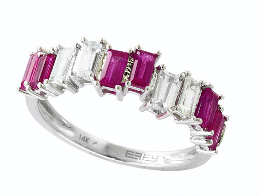 EFFY 14K WHITE GOLD ,NATURAL RUBY,WHITE SAPPHIRE RING