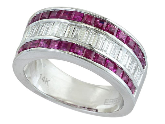 EFFY 14K WHITE GOLD DIAMOND,NATURAL RUBY RING