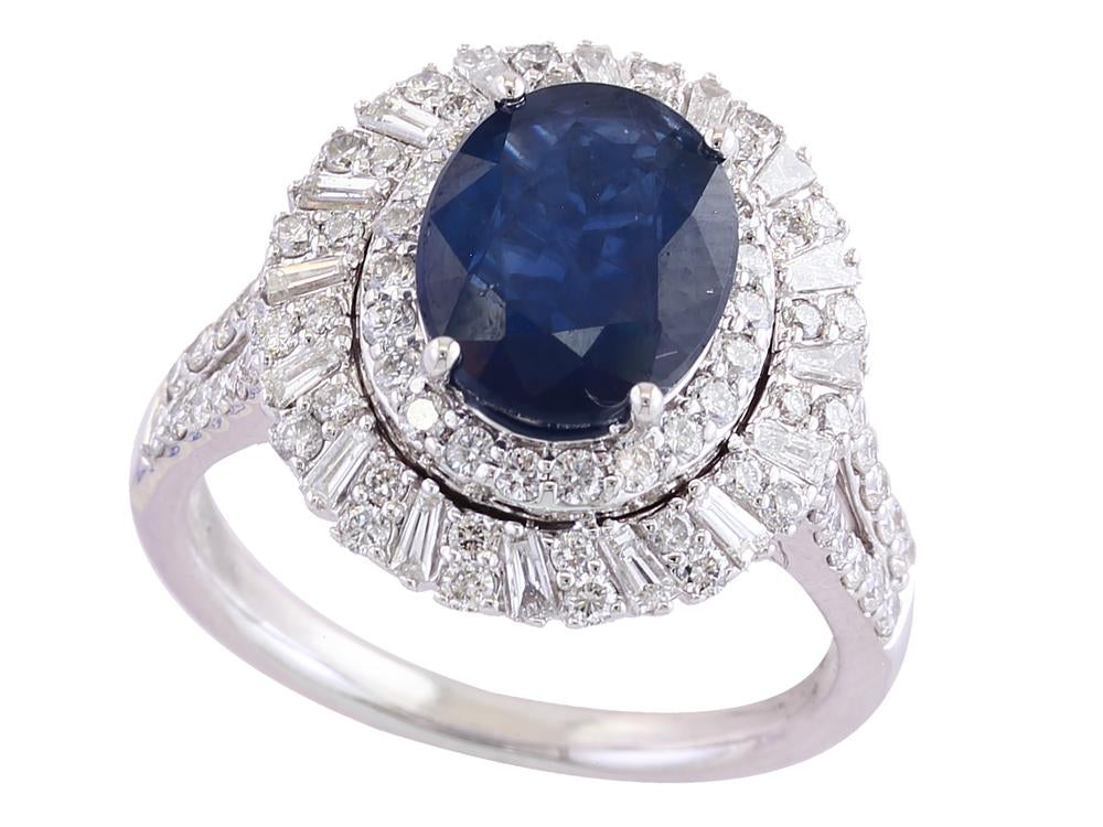 EFFY 14K WHITE GOLD DIAMOND,NATURAL SAPPHIRE RING