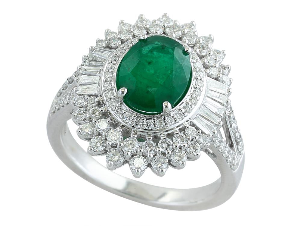 EFFY 14K WHITE GOLD DIAMOND,NATURAL EMERALD RING
