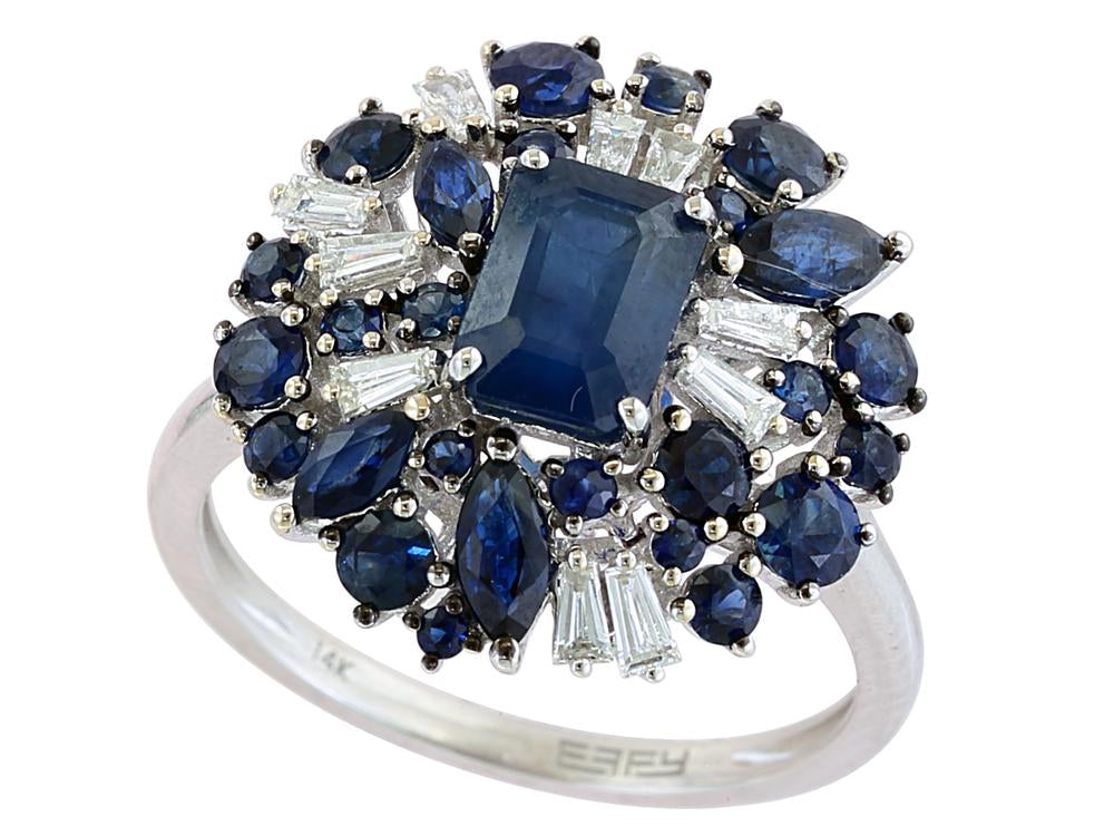 EFFY 14K WHITE GOLD DIAMOND,NATURAL SAPPHIRE RING