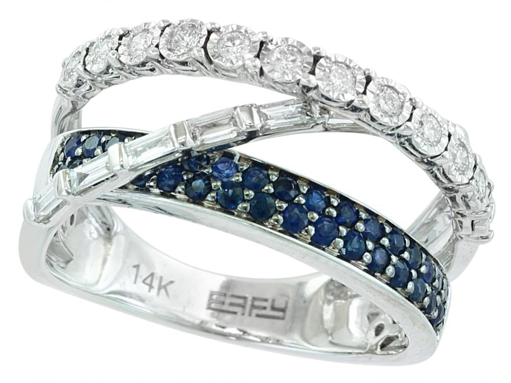 EFFY 14K WHITE GOLD DIAMOND,NATURAL SAPPHIRE RING