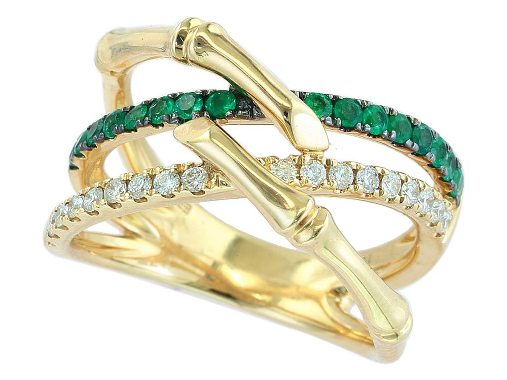 EFFY 14K YELLOW GOLD DIAMOND,NATURAL EMERALD RING