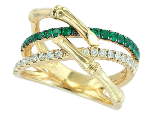 EFFY 14K YELLOW GOLD DIAMOND,NATURAL EMERALD RING