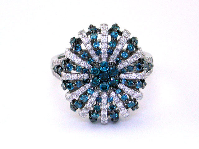 EFFY 14K WHITE GOLD DIAMOND,BLUE DIAMOND, RING