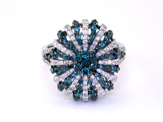 EFFY 14K WHITE GOLD DIAMOND,BLUE DIAMOND, RING